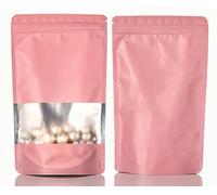 Rimiko 100 Pcs Sachets Alimentaires Debout avec Fenêtre Transparente, Sachet Zip Refermable Aluminium Stand up, Sac Pochette Mylar pour Conservation des Aliments (Rose,10x15cm)