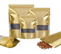 Rimiko 100 Pcs Sachets Alimentaires Debout avec Fenêtre Transparente, Sachet Zip Refermable Aluminium Stand up, Sac Pochette Mylar pour Conservation des Aliments (Doré,10x15 cm)