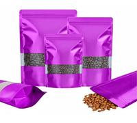 Rimiko 100 Pcs Sachets Alimentaires Debout avec Fenêtre Transparente, Sachet Zip Refermable Aluminium Stand up, Sac Pochette Mylar pour Conservation des Aliments (Violet,15x22 cm)