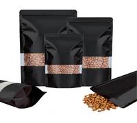 Rimiko 100 Pcs Sachets Alimentaires Debout avec Fenêtre Transparente, Sachet Zip Refermable Aluminium Stand up, Sac Pochette Mylar pour Conservation des Aliments (Noir,16x24cm)
