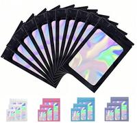 Rimiko 100 Pcs Sachets Refermable Zip Mylar, Sachet Hermétique Aluminium, Sachets Plastiques Zip, Pochon Zip Holographique pour Stockage Aliments et Emballage (Noir et Holographique,10,5x15cm)