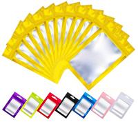 Rimiko 100 Pcs Sachets Zip Aluminium avec Fenêtre, Pochon Zip Hermétique avec Trou de Suspension, Sac Mylar Refermable Transparent pour Emballage et Stockage des Aliments, Objets (Doré,16x24cm)