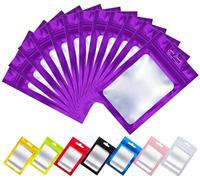 Rimiko 100 Pcs Sachets Zip Aluminium avec Fenêtre, Pochon Zip Hermétique avec Trou de Suspension, Sac Mylar Refermable Transparent pour Emballage et Stockage des Aliments, Objets (Violet,8x13cm)
