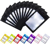 Rimiko 100 Pcs Sachets Zip Aluminium avec Fenêtre, Pochon Zip Hermétique avec Trou de Suspension, Sac Mylar Refermable Transparent pour Emballage et Stockage des Aliments, Objets (Noir, 7 x 10 cm)