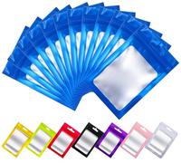 Rimiko 100 Pcs Sachets Zip Aluminium avec Fenêtre, Pochon Zip Hermétique avec Trou de Suspension, Sac Mylar Refermable Transparent pour Emballage et Stockage des Aliments, Objets (Bleu, 9 x 16 cm)
