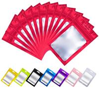 Rimiko 100 Pcs Sachets Zip Aluminium avec Fenêtre, Pochon Zip Hermétique avec Trou de Suspension, Sac Mylar Refermable Transparent pour Emballage et Stockage des Aliments, Objets (Rouge, 7x10 cm)