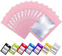 Rimiko 100 Pcs Sachets Zip Aluminium Refermables avec Fenêtre, Pochons Zip Hermétiques avec Trou de Suspension, Sachet Plastique Zip pour Emballage et Stockage des Aliments, Objets (Rose, 12 x 20 cm)
