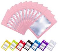 Rimiko 100 Pcs Sachets Zip Aluminium Refermables avec Fenêtre, Pochons Zip Hermétiques avec Trou de Suspension, Sachet Plastique Zip pour Emballage et Stockage des Aliments, Objets (Rose, 8 x 13 cm)