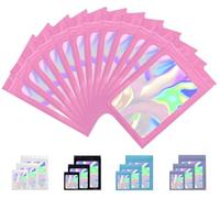 Rimiko 100 Pcs Sachets Zip Refermables avec Fenêtre, Sachet Zip Mylar Hermétique, Sachets Plastiques Zip, Pochon Zip Holographique pour Emballage Stockage des Aliments (Rose Holographique, 16x24 cm)