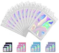 Rimiko 150 Pcs Sachets Refermable Zip Mylar, Sachet Hermétique Aluminium, Sachets Plastiques Zip, Pochon Zip Holographique pour Stockage Aliments et Emballage (Blanc et Holographique,7x10cm)