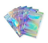 Rimiko 150 Pcs Sachets Zip Holographique Hermétiques, Sac Pochette Mylar Alimentaire Transparent, Pochons Zip Aluminium Refermables pour Emballage et Stockage des Aliments (Holographique, 16x24cm)