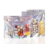 Rimiko 50 Pcs Sachets Alimentaires Zip Holographique, Sachet Aluminium Zip Refermable Debout, Sac Pochette Mylar pour Conservation Alimentaire (15x22cm)