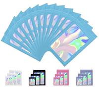 Rimiko 50 Pcs Sachets Zip Refermables avec Fenêtre, Sachet Zip Mylar Hermétique, Sachets Plastiques Zip, Pochon Zip Holographique pour Emballage et Stockage des Aliments (Bleu Holographique, 16x24 cm)