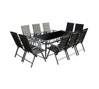 Concept Usine – Salon de jardin Rimini 10 – Aluminium, table verre + 10 chaises pliables – Gris
