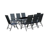 Concept Usine – Salon de jardin aluminium Rimini – Table verre + 8 chaises inclinables – Gris