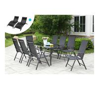 Salon De Jardin Aluminium Et Textilène 8 Fauteuils + Duo Transats Textilène Noir Noir