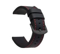 Rimmean Bracelet de montre sport vintage en cuir avec boucle acier inoxydable, 22 mm (1 pièce)(Black Red Black)