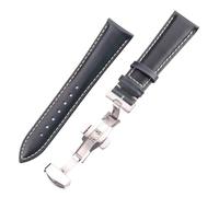 Rimmean Bracelet de montre unisexe en cuir vachette ciré à l'huile, disponible 18 mm, 20, 22 et 24, avec boucle papillon acier(Dark Blue,18mm)