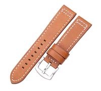 Rimmean Bracelet de montre unisexe en cuir vachette, disponible noir, bleu, gris et marron, 18 mm à 24, compatible avec les montres Galaxy(Brown Silver Buckle,24mm)