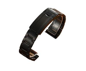 Rimmean Bracelet for homme en acier inoxydable avec boucle pliante à extrémité incurvée (1 pièce, 20 mm, 21, 22 mm)(Black,21mm)