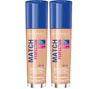 Rimmel - Fond de Teint Match Perfection - Couvrance Légère - Hydratation 24H - 010 Light Porcelain - 30ml (Lot de 2)