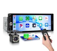 Rimoody 1 Din Autoradio avec Wireless CarPlay & Android Auto,Autoradio 1 Din avec 6.9 Pouces IPS Touchscreen Mains Libres Bluetooth FM EQ Type-C USB Commande au Volant Caméra Recul Microphone