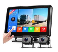 Rimoody 1080P Caméra de Recul 2 Caméras avec Android Mirror LInk, 7 Pouces Moniteur 2 Écran Divisé IP68 Étanche, Vision Nocturne, Loop Video/Ligne Inversée pour Camion/Bus/LKW/Van/Caravane/Camping Car