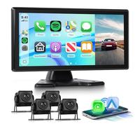 Rimoody 1080P Caméra de Recul 4 Caméras Set, 10.36" Moniteur 4 écrans Divisés, sans Fil Carplay Android Auto, Bluetooth/FM émetteur/Loop Video/WiFi Vidéo/Parking Moniteur pour Camion/Bus/Van/Caravane