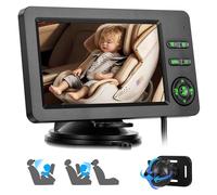 Rimoody Baby Caméra de Voiture pour Siège Arrière, Moniteur Miroir de Vue Arrière Bébé 4,3 Pouces IPS, Retroviseur Voiture Bebe Main Libre Bluetooth & Musique, Vision Nocturne, Lumières Sept Couleurs