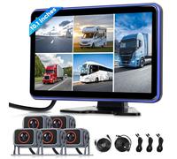 Rimoody Caméra de Recul kit de 5 Caméras avec écran IPS 10,1 Pouces et câbles 5 m + 15 m, étanche IP68, Vision Nocturne, Retournement d'image, BSD, Vidéo en Boucle, DVR