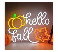 RIMVOI Enseigne lumineuse néon « Hello Fall » avec citrouille, intensité variable, 39,9 x 29,7 cm
