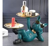 Rin Cool Statue de chien majordome à 2 plateaux Bouledogue français Scutur Décoration de table pour la maison et le bureau