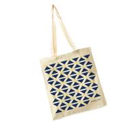 Rinaldo Design Shopper en coton Etna dessinée en Sicile, sac à épaule avec imprimé géométrique bleu et jaune, sac en toile réutilisable 38x42 cm