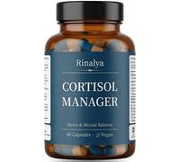 Rinalya Cortisol Manager - Anti-Stress & Équilibre Mental - Ashwagandha 5% Withanolides, L-Théanine, Magnésium Bisglycinate & Vitamine D3 - Sommeil & Fatigue - 60 Gélules Végan - Cure 1 Mois