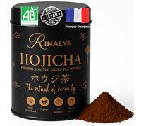 RINALYA Hojicha en Poudre Bio - Thé Vert Torréfié Japonais en Poudre - Hojicha Chaud, Glacé ou Latte - Faible en Caféine, Sans Amertume, Riche en Antioxydants, sans-OGM - Qualité Cérémonielle - 80G