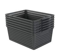 Rinboat Grand Paniers de Rangement Rectangulaires en Plastique, Gris, Lot de 6