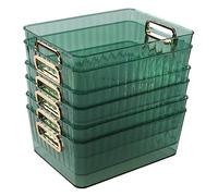 Rinboat Lot de 6 bacs de rangement en plastique transparent avec poignée dorée Vert