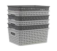 Rinboat Paniers de Rangement en Plastique, Blanc et Gris Profond, Lot de 6