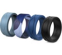 Rinfit - Alliance en silicone pour homme - Lot de 3 anneaux - Bande en caoutchouc de silicone - Confortable et durable - Design américain Brevet, Bleu camouflage, bleu, bleu clair, noir., Size 8.5-9