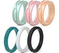 Rinfit Alliances en silicone pour homme et femme, ensembles uniques en caoutchouc de silicone - Lot de 5 bagues pour homme ou 6 bandes fines empilables pour femme. (4, bagues mixtes)