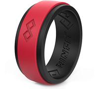Rinfit - Bague de mariage en silicone pour homme - 1 ou 3 anneaux - Design respirant - Caoutchouc silicone - Taille 7-14 (7, Noir et rouge)
