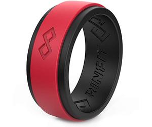 Rinfit - Bague de mariage en silicone pour homme - 1 ou 3 anneaux - Design respirant - Caoutchouc silicone - Taille 7-14 (7, Noir et rouge)