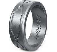 Rinfit Bague de mariage en silicone pour homme avec 1 bague de couleur argentée métallisée - Bandes en caoutchouc de silicone Design américain Brevet (taille 14, argent)
