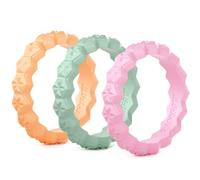 Rinfit Lot de 3 bagues de mariage en silicone pour femme avec inscription « Colliers fins et empilables » en caoutchouc souple (pastel: rose, vert, pêche) 3S1 - Taille 8