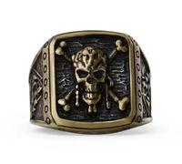 Ring Bagues Bague Bijoux Femme Hommes Pirate Skull Capitan Ring Pirates De L’Anneau Bague Tête De Mort pour Homme 9 Antiquebronze