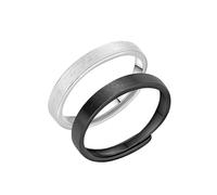 Ring de sonnerie de promesse gravée pour le couple de fiançailles, couple promesse anneaux sterling réglable, bague mate ronde noire