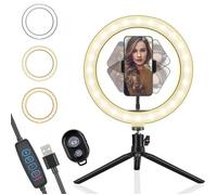 Ring Light Anneau avec Trépied 360°Réglable, Selfie Light avec 3 Couleur Températures, 10 Luminosité, Télécommande Bluetooth