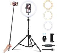 Ring Light avec Trépied, 10'' LED Anneau Lumineux Réglable avec 3 Modes d'Eclairage et 10 Niveaux de Luminosité pour Les Vidéos A234
