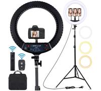 Ring Light avec Trépied,18 Pouces Extérieur 2900-6000K LED Anneau Lumineux Réglable,Lampe Annulaire pour Telephone Youtube TikTok