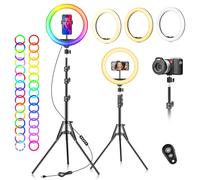 Ring Light avec Trépied Professionnel Selfie - 10" Anneau Lumineux 40 RVB Mode 13 Niveaux LED Lampe Trepied Telephone Grand Red Light sur Pied Lumiere Photo pour Smartphone Video Eclairage